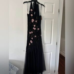 Elegant Black Floral Evening Gown